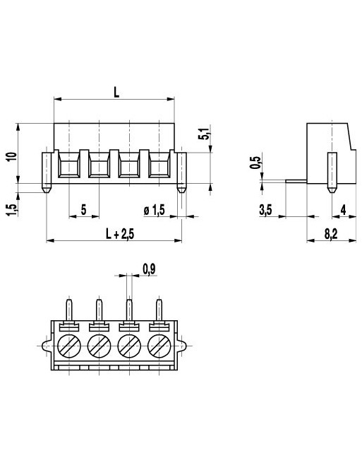 140-A-SMD PCB Connector for SMD Screw connection, with mounting peg